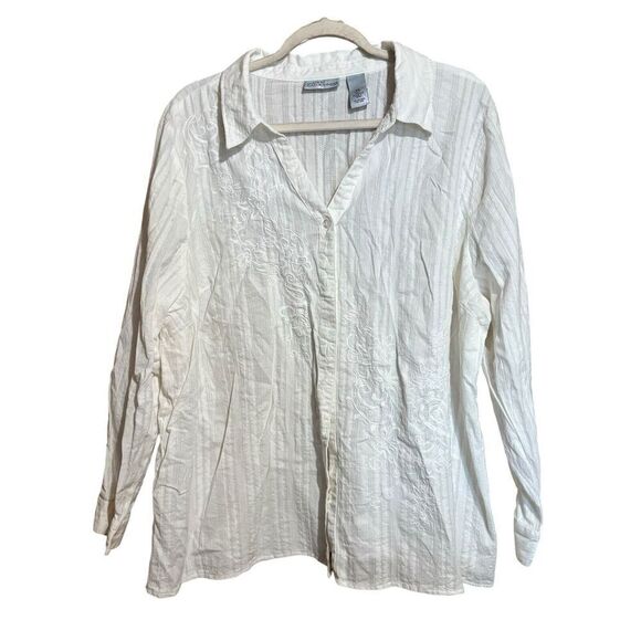 Liz & Me for Catherines Top 2X 22 24W Ivory Button Up Floral Embroidered Blouse - Picture 1 of 8